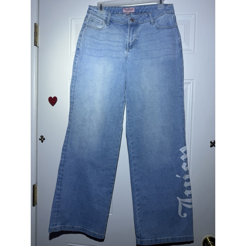 Juicy Couture Jeans Womens 7/28 Light Wash Blue Wide Leg Logo 5-Pocket
